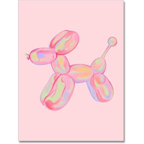 Retro Wall Art Trendy Cute Posters for Room Aesthetic Preppy Wall Art Maximalist Pink Balloon Dog Poster Watercolor Funny Animal Art Painting Pictures Girls Bedroom Decor 12x16in Unframed