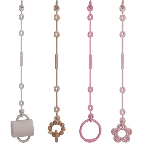 Toy Safety Straps, Adjustable Stretchable Sippy Cup Straps for Strollers, High Chair, Cribs, Hanging Baskets, Car Seat, Shopping Trolley, 4 Pack, BPA Free