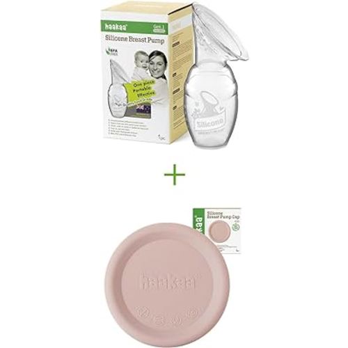 haakaa Manual Breast Pump 100ml/4oz & Silicone Cap (Blush) Combo