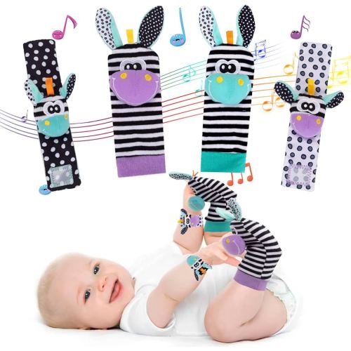 Wrist Rattles for Babies Rattle Socks Wrist Strap Rattles Set Cartoon Socks Cute Animal Baby Sensory Development Toys 1-3 Years Early Educational Toys for Toddlers Baby Shower Gifts