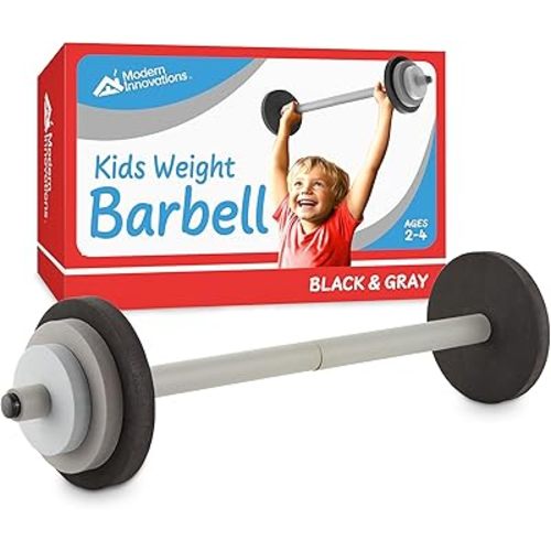 Modern Innovations Kids Barbell Weight Set, Toy Workout Equipment, Kid Weights for Exercise, Toddler Fun & Fitness (Black & Gray)…