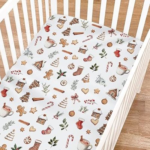 Fairy Tale Christmas Baby Crib Sheets for Boy Girl 52"x28" Merry Christmas Candy Fir Leaves Soft Fitted Crib Mattress Covers Winter Holiday Bed Sheet Fits Standard Crib and Toddler Mattress