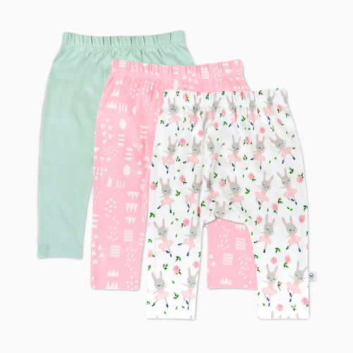Honest Baby Clothing 3-Pack Organic Cotton Cuff-less Harem Pants - Tutu Cute, 0-3 M