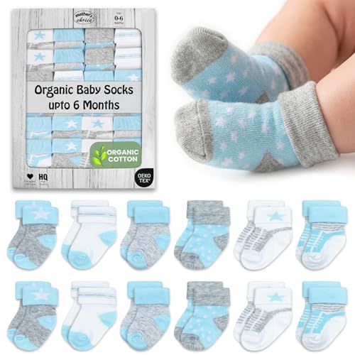 Mother's Choice Organic Cotton Baby Socks 0-6 Months - 12 pairs Unisex, Warm Infant Socks, Soft Neutral Boy & Girl Socks, Gentle Newborn Socks, Baby Gift, Ideal for Daily Comfort for Baby