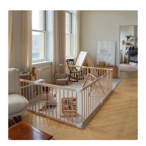 HARPPA Wooden Baby Gate Playpen | Non-Toxic Foldable DIY Adjustable Play Yard for Infants & Toddlers – Natural Finish Baby Fence for Small & Large Spaces