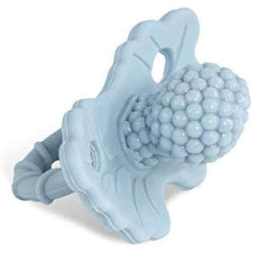 RaZbaby RaZberry Silicone Teether Pacifier – Teething Relief for Infants, Food-Grade, BPA-Free, Hands-Free Design, Natural Berrybumps Fruit Texture for Sensory Development, Freezable – Light Blue