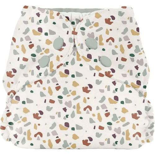 Esembly Cloth Diaper Outer, Waterproof Swim Cloth Diaper Cover, Leak-Proof and Breathable Layer Over Prefolds, Flats or Fitteds, Reusable with Snap Closure - Size 2, Terrazzo