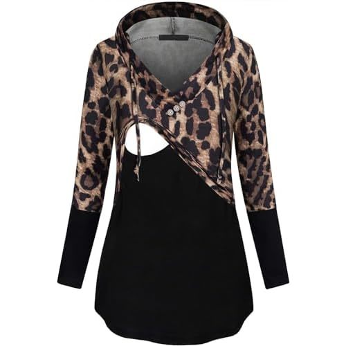 Quinee Women's Long Sleeve Plaid Colorblock Nursing Pullover Hoodie Sweatshirts