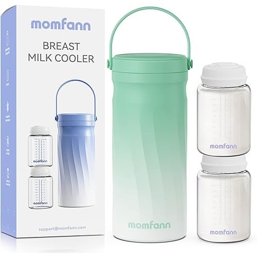 Momfann Portable 20oz Stainless Steel Breast Milk Cooler with 360° Surround Cooling – Keeps Breast Milk Cold for 24 Hours, Ideal for Travel & Outdoor Use, Includes 2 x 10oz Bottles