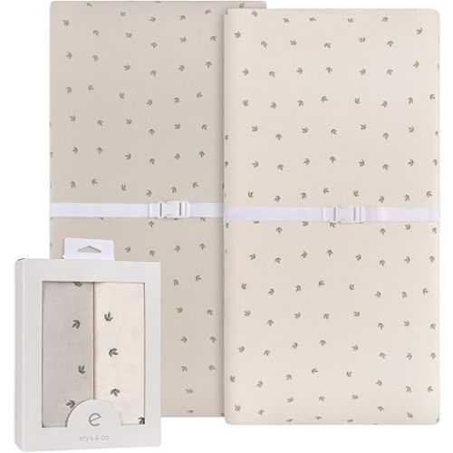 Ely’s & Co. Changing Pad Cover, Diaper Changing Table Sheets, 2 Pack, Cradle Sheet Set for Baby Boys/Girls, 100% Jersey Knit Cotton, Sage Vintage Leaf Collection, 32”x16”x5”