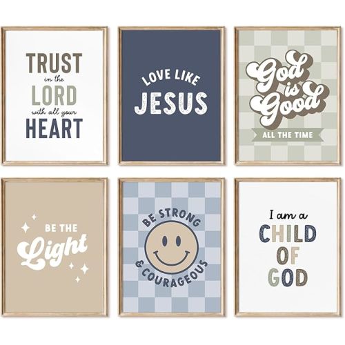 Bible Verses Wall Art Decor Christian Boy Nursery Canvas Wall Decor Boy Kids Room Posters Scriptures Religious Prints Modern Children Christian Pictures Artwork for Bedroom 8x10x6 Inch Unframed