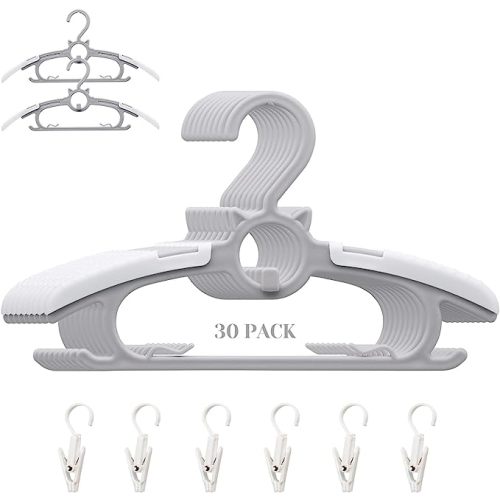 Baby Nursery Closet Hangers, Ultra Thin Non-Slip and Extendable Laundry Infant Pant Hanger for Newborn Clothes 30pcs11“-14‘’ Adjustable Children Coat Hanger for Girl Boy Toddler Kids Child