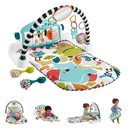 Fisher-Price Baby Musical Toy Set Glow and Grow Kick & Play Piano Gym Blue Playmat with 2 Rattle Maracas for Newborns Ages 0+ Months