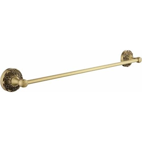Antique Brass Towel Bar Wall Mount, 24 inch Bath Towel Rod Holder, Vintage Gold Decorative Bathroom Accessories, Brass Petal-Relief Series
