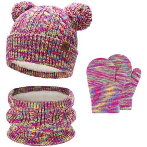 Kids Toddlers Winter Beanie Hats Gloves Neck Scarf Set Mittens Gifts for 0 6 12 Months 1 2 3 4-8 Year Old Baby Girls Boys