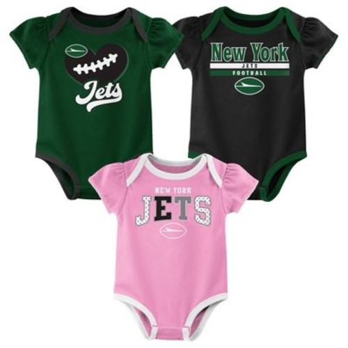 NFL New York Jets Girls' Newest Fan 3pk Bodysuit Set - 3-6M