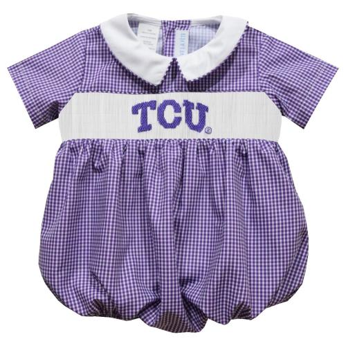 TCU Horned Frogs Smocked Purple Gingham Boy Bubble