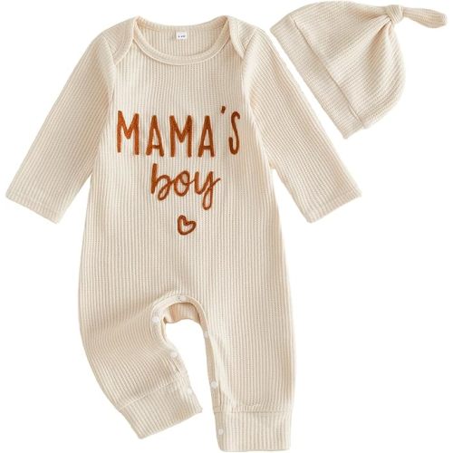 Newborn Baby Boy Fall Outfit Mamas Boy Romper Long Sleeve Jumpsuit Bodysuit | Infant Winter Clothes Letter Embroidery 0 3 6 9 Months One Piece Clothes Baby Coming Home Outfit