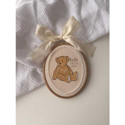 Teddy Bear Embroidery Hoop, Baby Announcement Sign, Nursery Art
