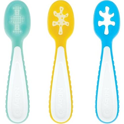 Nuby Baby's First Spoons Set - (3-Pack) Feeding Utensils for Babies - 6+ Months - Aqua/Yellow/Blue