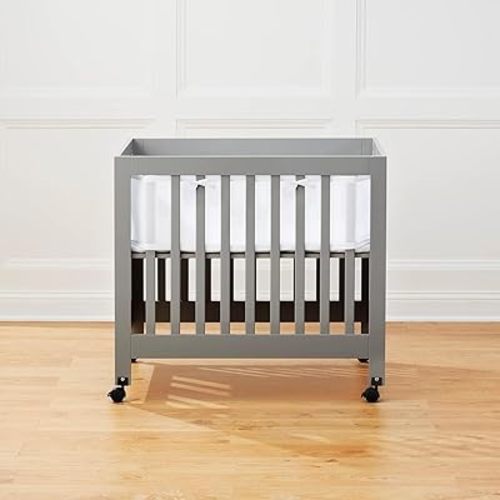 Upgraded Mini Crib Breathable Mesh Liner, Standard Length, More Straps for Fixing Liner, Protects Legs and Arms, 3mm Breathable Mesh, Only Fits 38" x 24" Mini Crib