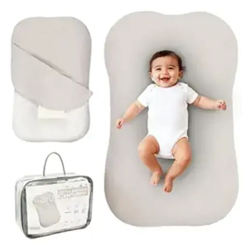Aila + Aiden Baby Lounger | Organic Cotton Infant Lounger | Adjustable & Portable Floor Lounger | Supervised Use | Soft, Breathable, Washable Cover - Snuggle Collection - (Gray)