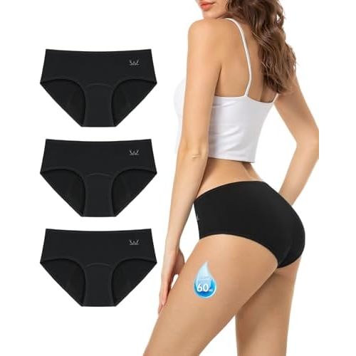 TANSTC Period Underwear for Women Heavy Flow Leakproof Menstrual Panties Postpartum Hipster Briefs 3 Pack