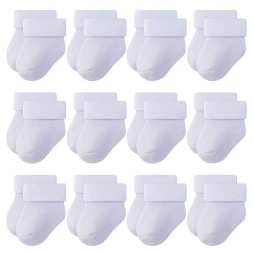 RATIVE Infant Baby Socks 6-12 Months Thick Terry Turn Cuff Socks for Unisex Baby Boy and Girl (6-12 Months, 12-pairs/white)