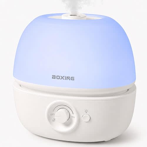 BOXING 3L Top Fill Humidifiers for Bedroom, 20dB Quiet Air Humidifier for Large Room & Indoor Plants with Optional Night Light, Cool Mist Diffuser for Home, Essential Oil Tray, BPA-Free,White,30H