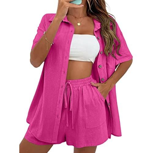APAFES Women Summer Cotton Linen Short Sets 2 Piece Shorts Top Lounge Beach Vacation Two Piece Outfits Tracksuits