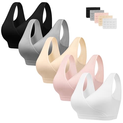 HBselect 5 Pack Nursing Bras for Breastfeeding, Maternity Nursing Sleep Bra Wireless Pregnancy Sleep Bralette