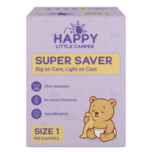 Happy Little Camper Super Saver Baby Diapers, Size 1, Newborn, < 11 lbs