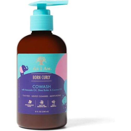 As I Am Born Curly Co-Wash for Baby & Kids 8 oz - Cleansing Conditioner with Avocado Oil, Shea Butter & Coconut Oil - Moisturizes & Detangles Curls - Vegan & Cruelty Free
