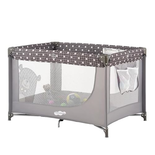 Pamo Babe Portable Crib Baby Playpen with Mattress and Carry Bag Grey