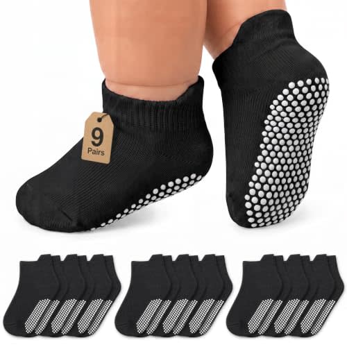 Infinno Baby Non Slip Ankle Socks 9 Pairs - Toddler Socks with Grips for Kids, Infants Boys and Girls 6-24 Months, 1T-7T