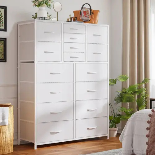 Raybee Furniture 57"H 16 Drawer White Dresser with Wooden Top, Modern Tall Dresser for Bedroom & Chests of Drawers, Large Capacity Storage Cabinets for Bedrooms, Living Room, Entryways - TikTok Shop