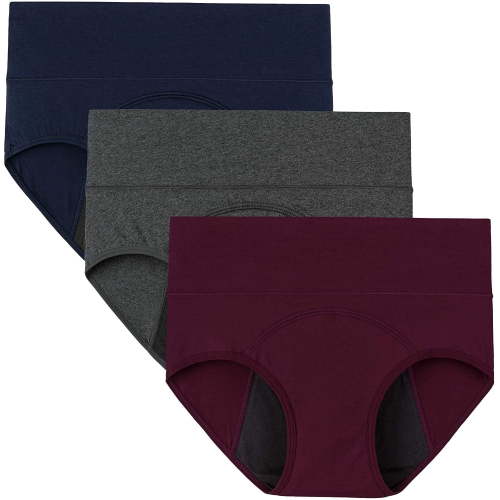 INNERSY Period Panties for Women High Waisted Postpartum Maternity Underwear 3-Pack(XL,Burgundy/Navy/Grey)