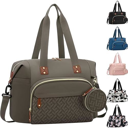 Diaper Bag Tote with Pacifier Case, Baby Bag for Women with Shoulder Straps, Travel Diaper Tote for for Mom and Dad Medium Size, Khaki