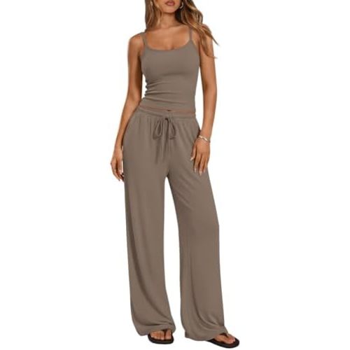 Trendy Queen Women's 2 Piece Lounge Set Summer Outfits - Camisole Top & Wide Leg Pants