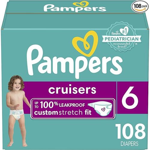 Pampers Cruisers Diapers - Size 6, 108 Count, Disposable Active Baby Diapers with Custom Stretch