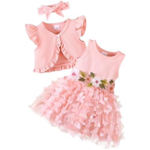 Renotemy Newborn Baby Girl Flower Dress Toddler Boho Tutu Tulle Dress Princess Wedding Birthday Party Dresses for Girls 3M-3T