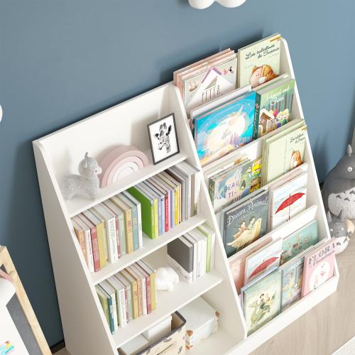 4 Tier Wooden Kids Bookshelf and Toy Storage Organizer, Bookcase Display Stand, Nursery for Kids, Children, Toddlers