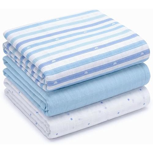 NINTARABABY Muslin Swaddle Blankets for Newborns, 3 Pack Multipurpose 100% Organic Cotton, Ultra Soft Breathable Receiving Blanket 47 x 47 inches, Swaddle Wrap for Baby Boys & Girls