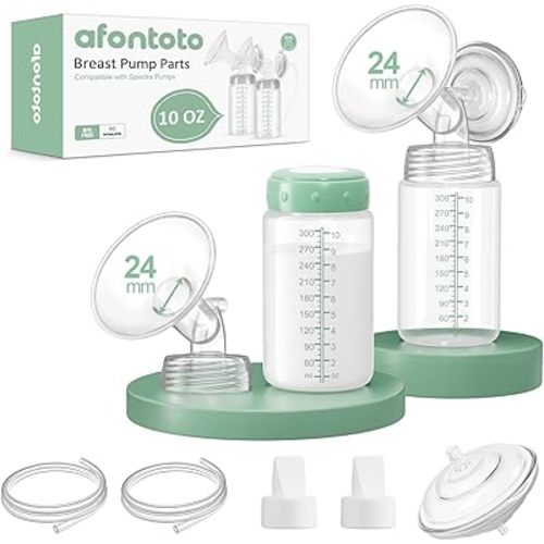 Breast Pump Accessories Compatible with Spectra S1 S2 S9 Plus Replacement Pump Parts, 2 Sets with 24mm Flanges Spectra, 10oz Bottles, Duckbill Valves, Tubing, Backflow Protectors, Not Original