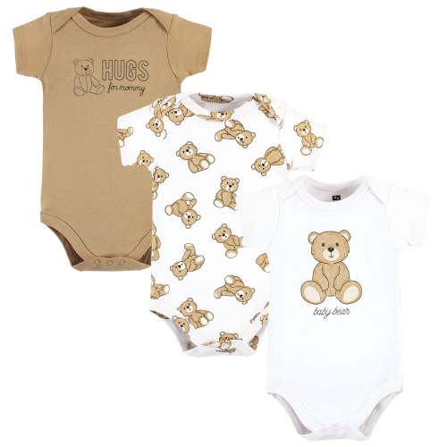 Hudson Baby 3-Pack Cotton Bodysuits, Teddy Bears Preemie