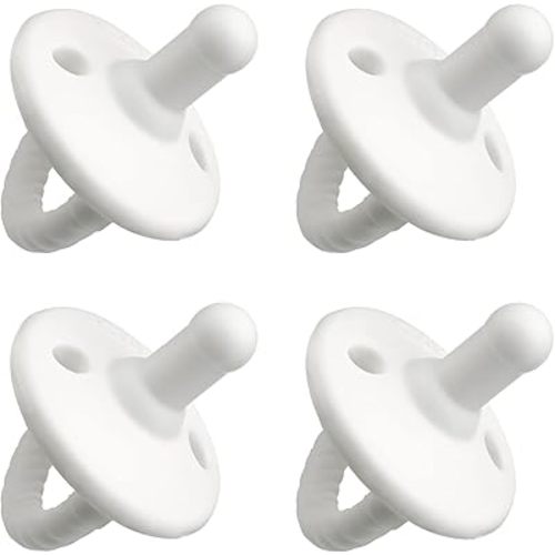 Comfy Cubs Baby Pacifiers, 4 Pack - 0-6 Months, Breast Like Pacifier, Soft Nipple Design - CPSIA Certified, Food Grade Silicone - Infant Essentials, BPA-Free Baby Accessories - White