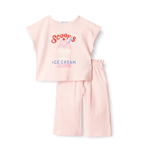 Amazon Essentials x Sofia Grainge Toddlers and Baby Girls' Cotton Pique Short Sleeve T-Shirt & Pants Play Set