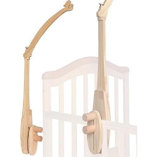Baby Crib Mobile Arm - Double Wooden Screw Anti-Slip Reinforcement Hanger Crib Holder No Paint 360° Rotatable Upgraded Nursery Arm Decor Gift Accessories