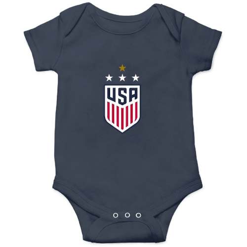 Uswnt Crest 4 Stars Onesies Kids's Short Sleeve Onesie NB (0-3M) Navy sold by Leeannslater | SKU 107796114 | Printerval