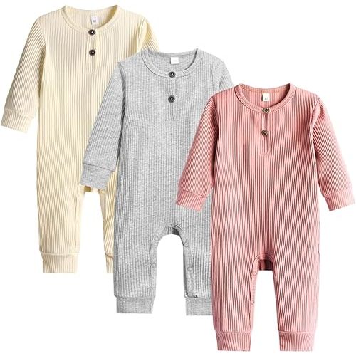 Bafeicao Baby Boy Girl 2/3 Pack Solid Romper Ribbed Short/Long Sleeve Bodysuit Jumpsuit Infant Knitted Outfits Clothes